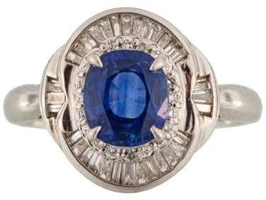 Platinum, Ceylon Sapphire and Diamond Ring