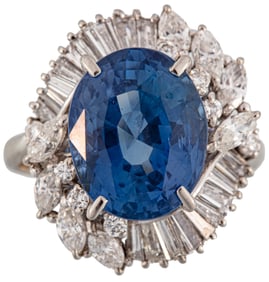 Platinum, Ceylon Sapphire and Diamond Ring