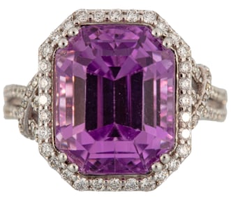 14 kt. White Gold, Kunzite and Diamond Ring