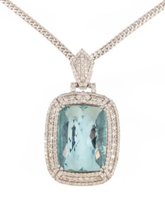 Platinum, Aquamarine and Diamond Pendant on Chain