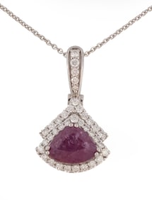 Platinum, Sapphire and Diamond Pendant on Chain