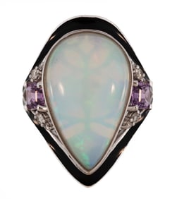 Platinum, Opal, Pink Sapphire, Diamond and Enamel Ring