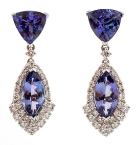 Platinum, Tanzanite and Diamond Dangle Earrings