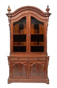 American Rococo Carved Mahogany Bookcase