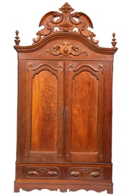 America Renaissance Revival Carved Walnut and Mahogany Armoire
