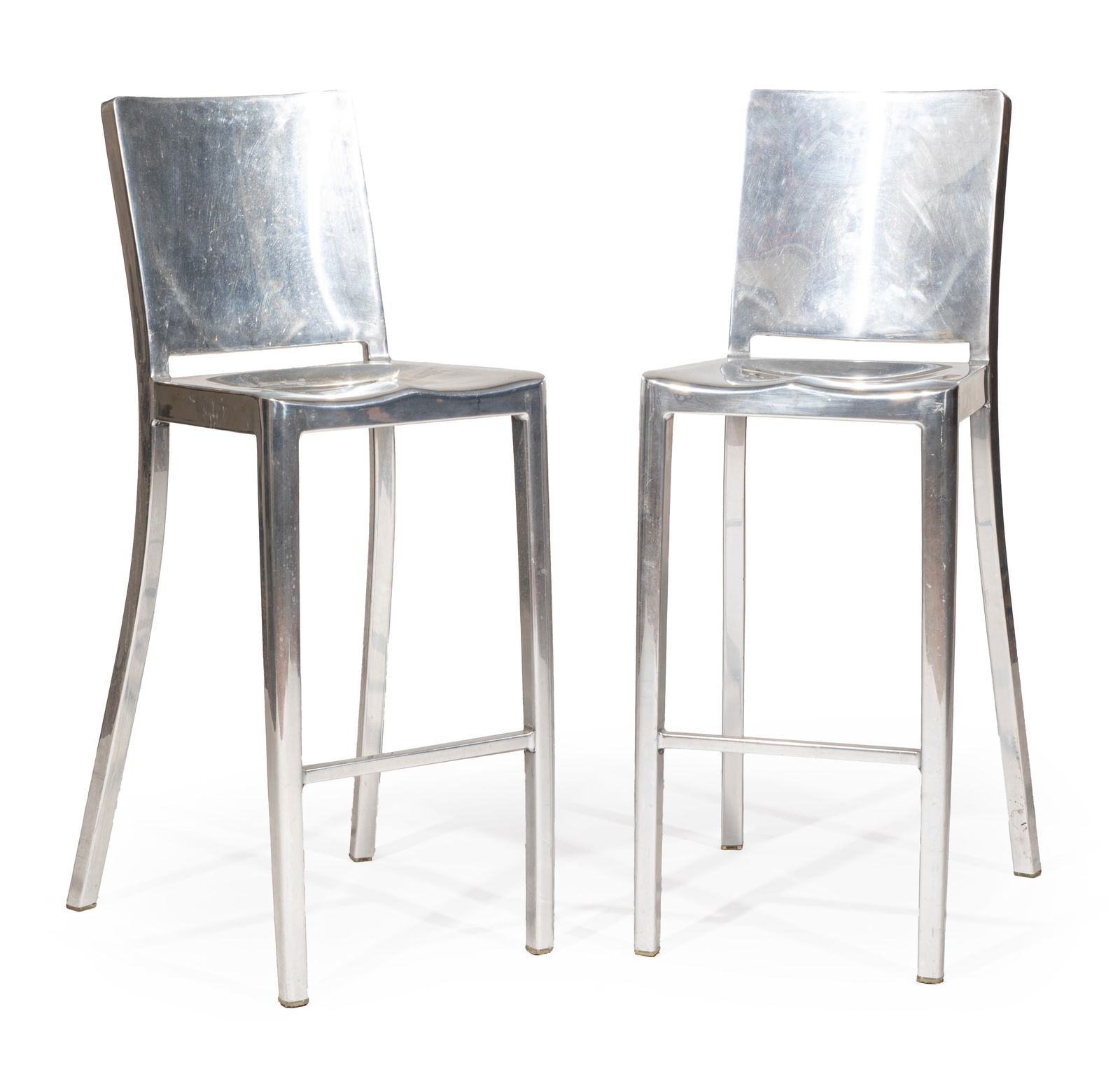 Pair of Philippe Starck for Emeco Polished Aluminum "Hudson" Stools: Pair of Philippe Starck for Emeco Polished Aluminum "Hudson" Stools, 2000, stamped and labeled42 x 18 x 21 in. (106.7 x 45.7 x 53.3 cm.)