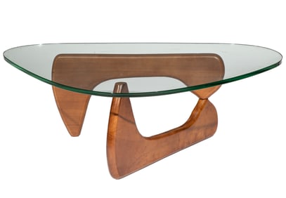 Noguchi-Style Glass and Walnut Coffee Table