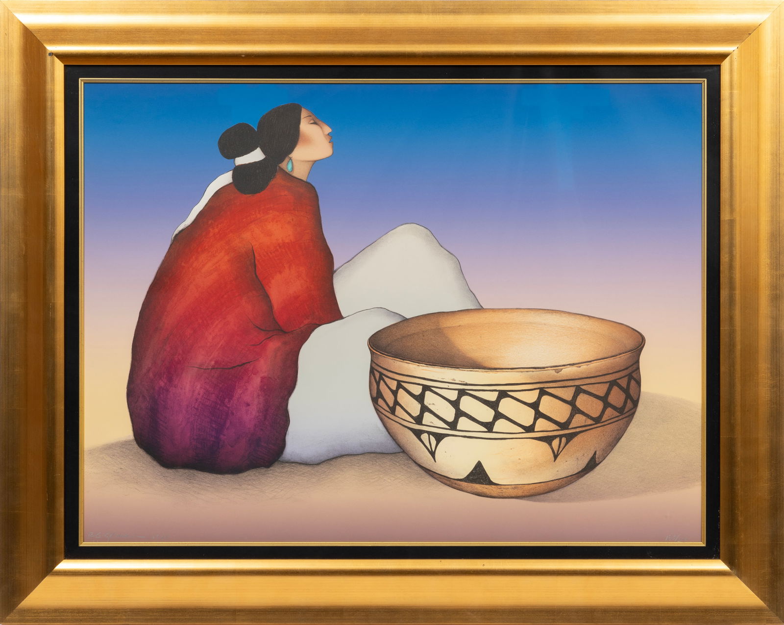 Rudolph Carl "R.C." Gorman, Navajo/New Mexico 1931-2005, "Woman with Bowl - 1985" and "Woman with (1 of 5)