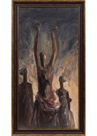 Attributed to Emmanuel Ablade Glover, Ghanaian b. 1934, active Ohio early-mid 1970s, ?Chant?, oil on