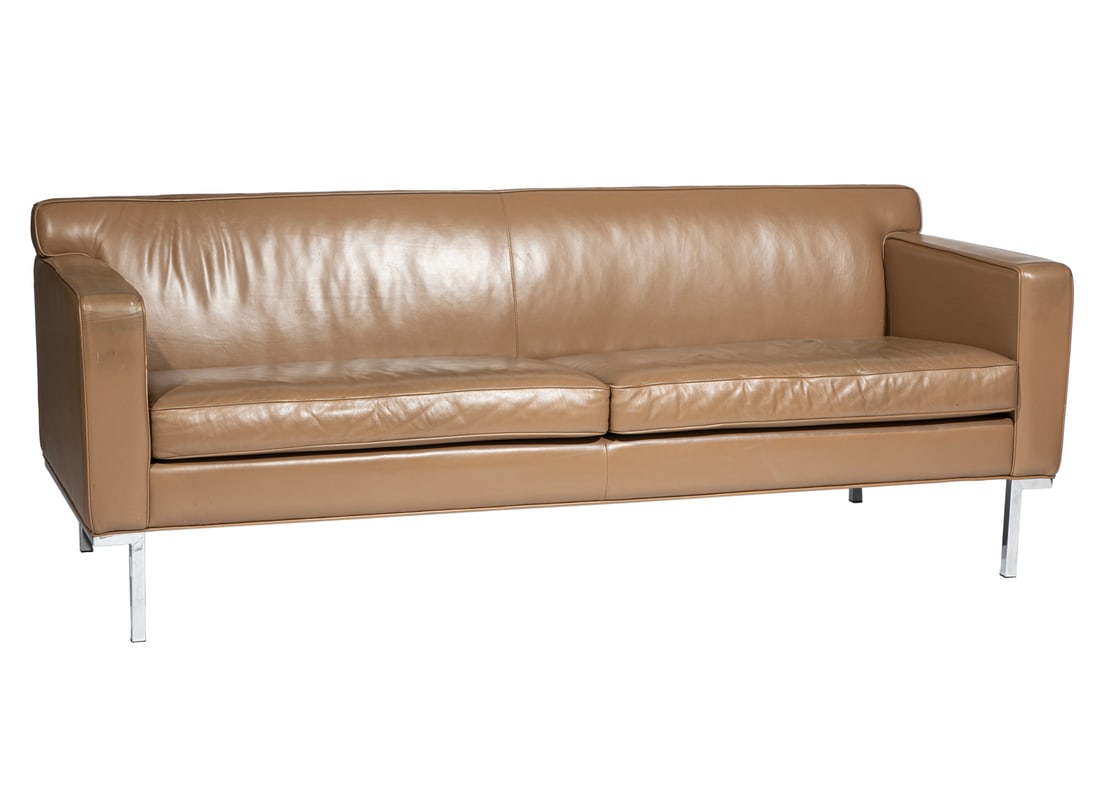 Ted Boerner for Design Within Reach Leather and Chromed Steel "Theatre" Sofa: Ted Boerner for Design Within Reach Leather and Chromed Steel "Theatre" Sofaby American Leather31 1/2 x 80 x 31 in. (80 x 203.2 x 78.7 cm.)