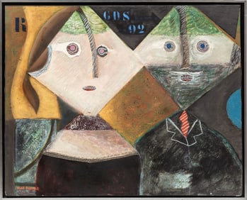 Max Papart, French 1911-1994, ?Wedding No. 3?, oil and mixed media on canvas, 26 x 32 1/4 in. (66 x
