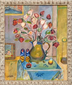 Jehudith Sobel, Polish 1924-2012, "Still Life with Rosebuds", acrylic on canvas, 24 x 20 in. (61 x