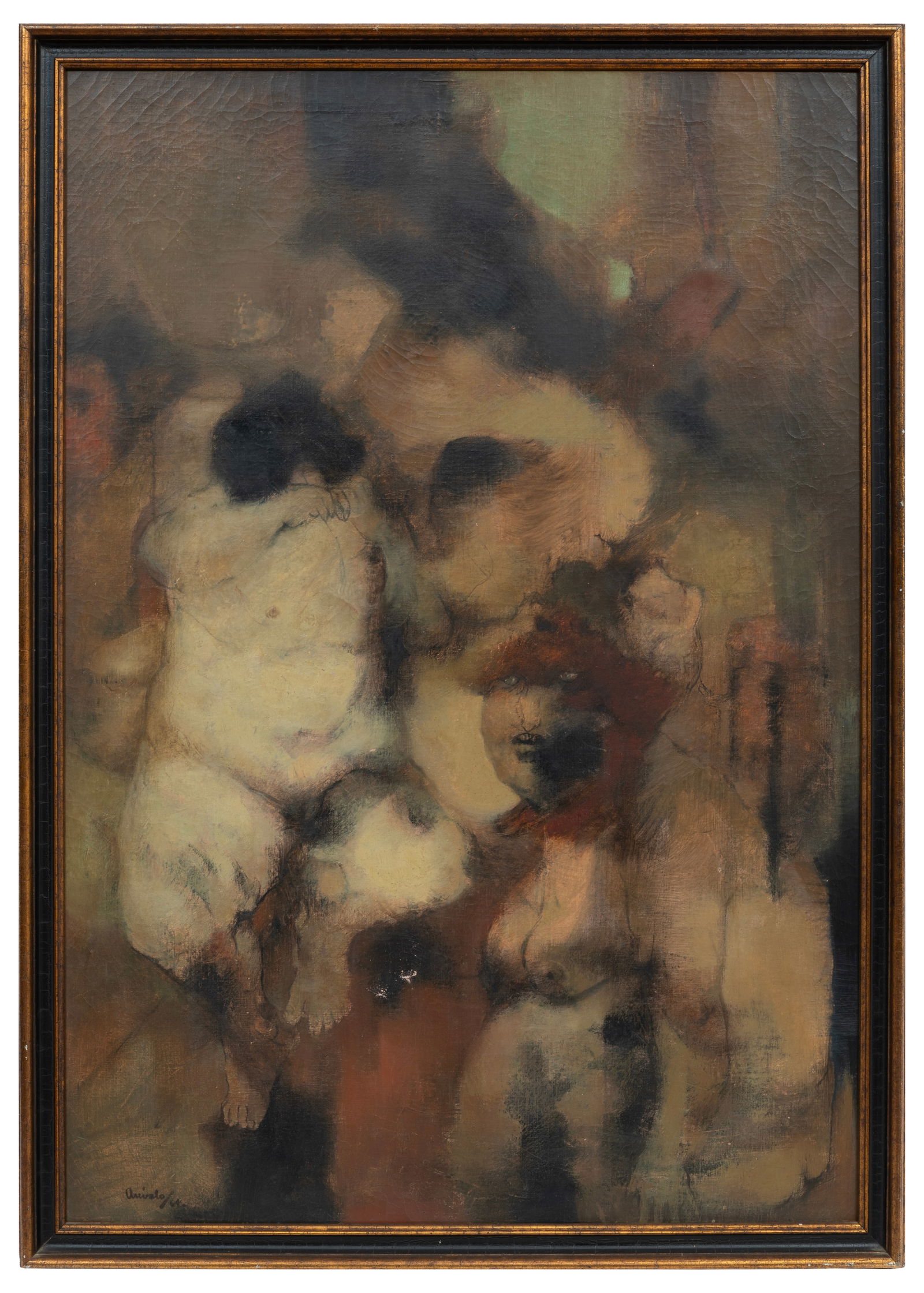 Javier Arevalo, Mexican 1937-2020, ?Eco?, oil on canvas, 45 1/2 x 32 in. (115.6 x 81.3 cm.), Frame: (1 of 4)