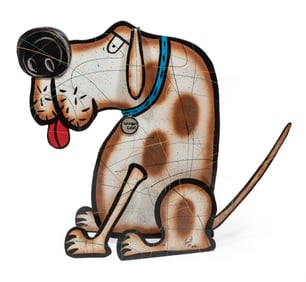 Frederick Prescott, American/New Mexico b. 1949, "Bad Bad Dog", paint, metal and mixed media, 36 x