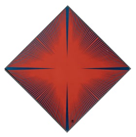 Manpei Miyazaki, Japanese b. 1928, "Geometric Abstraction", oil on panel, 33 1/4 x 33 1/4 in. (84.5