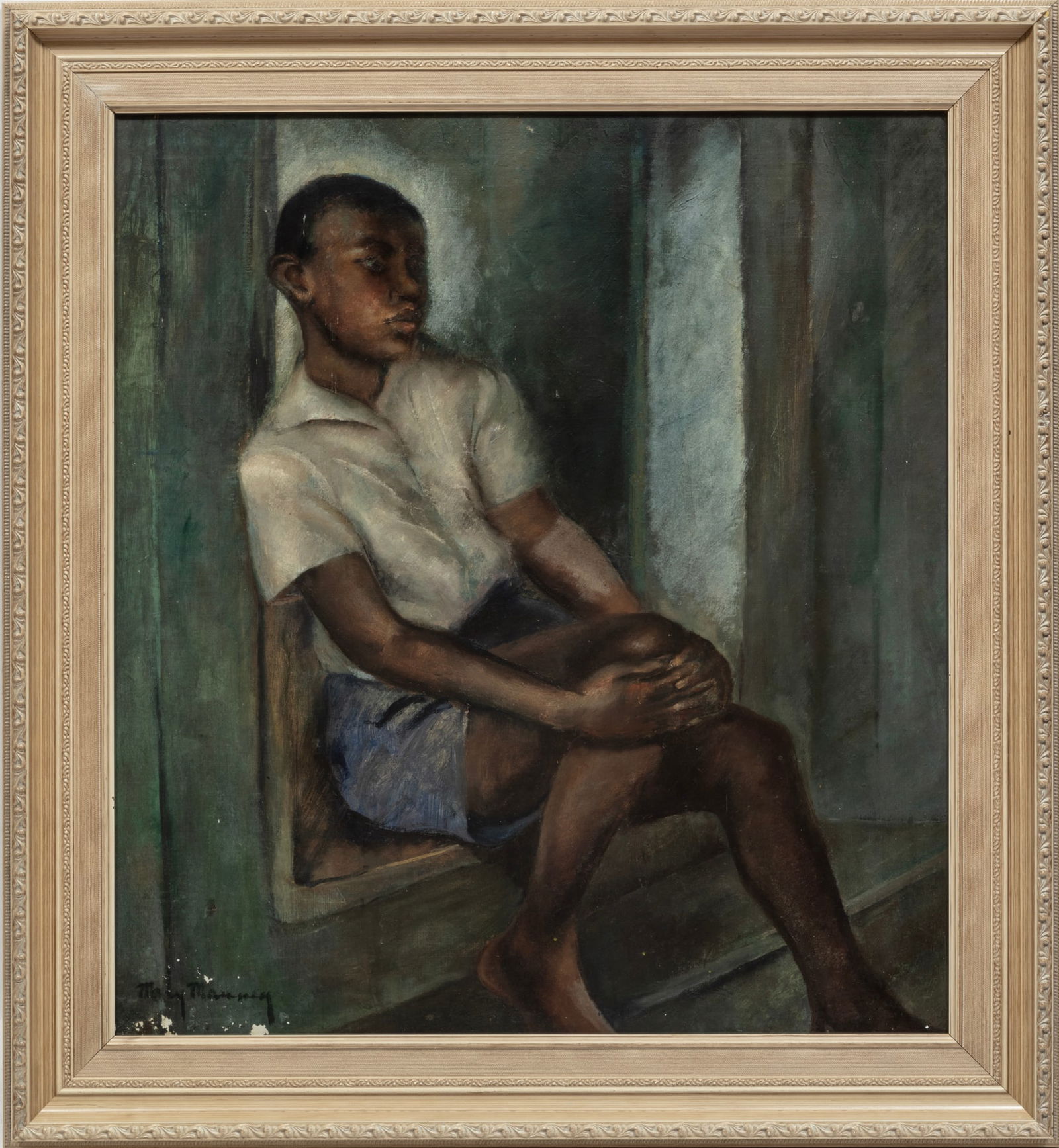 Mary Manney, American 20th c., ?Portrait of a Boy", oil on canvas laid on board, 27 x 24 1/2 in. (1 of 3)