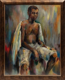 Dena Uhlenhop, American/Illinois 1909-1998, "Portrait of a Young Man", oil on canvas, 39 x 39 in.