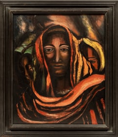 Ruth Pearson, American 20th c., ?Three Faces?, oil on canvas board, 24 x 20 in. (61 x 50.8 cm.),