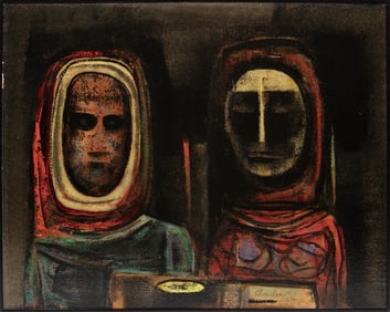 Charles Malcolm Campbell, American/Ohio 1905-1985, ?Two Figures?, oil on masonite, Sight: 23 3/4 x