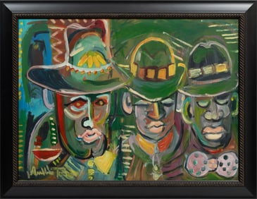 Andrew Turner, American/Pennsylvania 1944-2001, ?Three Men?, acrylic on panel, 32 3/4 x 44 3/8 in.