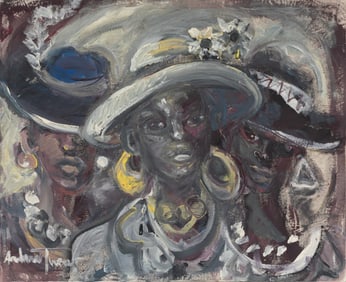 Andrew Turner, American/Pennsylvania 1944-2001, ?Ladies in Hats ?, acrylic on unprimed canvas, 41 x