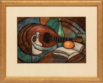 Sargent Claude Johnson, American/California 1888-1967, ?Still Life with Guitar?, mixed media on
