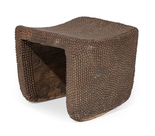 African Congo Wood and Brass Tack Stool