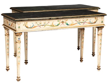 Pair of Venetian-Style Crème Peinte and Polychrome Console Tables