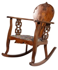 Art Nouveau Marquetry Inlaid Rocking Chair
