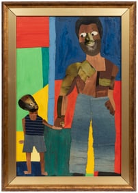 Randell Henry, American/Louisiana b. 1958, ?Big Brother?, mixed media collage on canvas, 36 x 24 in.