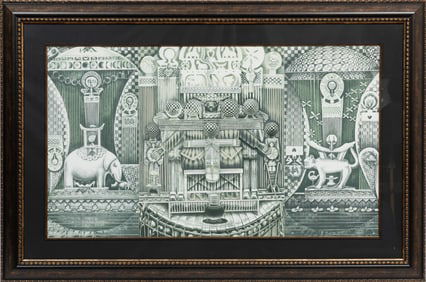 John Biggers, American/Texas 1924 -2001, ?Family Ark Triptych (Monochrome)?, offset lithograph laid