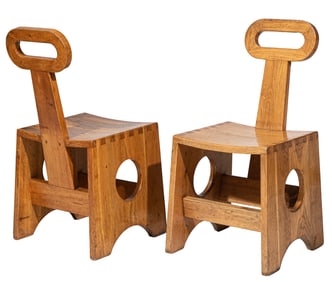 Pair of Mid-Century Modern Oak “Keyhole” Chairs