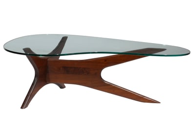 Adrian Pearsall Walnut and Glass Coffee Table