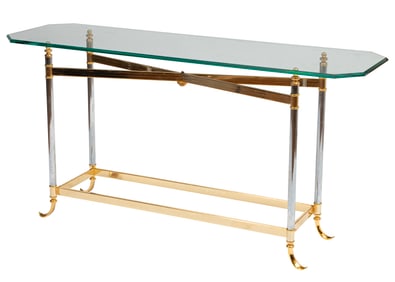 Maison Jansen-Style Chrome, Brass and Glass Console Table
