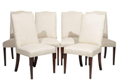 Six Contemporary Mahogany and Upholstered Dining Chairs