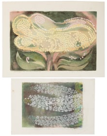 Virginia Barnes, American/Alabama 1895-1984, "Elderberry in Bud", woodblock aquagraph, "Elderberry