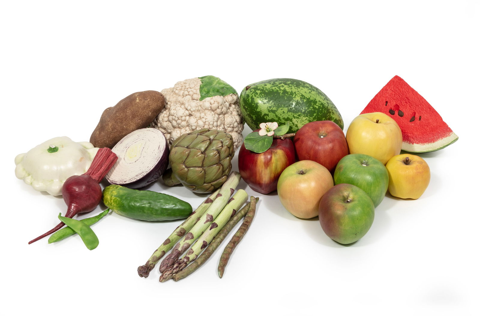 Mary Kirk Kelly (Alabama, 1918-2013), group of ceramic fruits and vegetables (23 pcs.) (1 of 6)