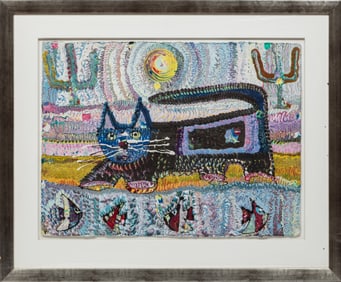 Jon Andrew Schooler, American/Louisiana b. 1953, "Desert Pussy Cat", lithograph, 22 3/4 x 30 1/4 in.