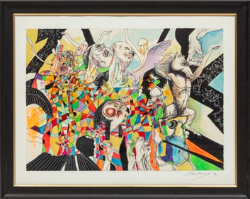 Noel Rockmore, American/Louisiana 1928-1995, ?Life of the Artist?, mixed media on paper mounted to