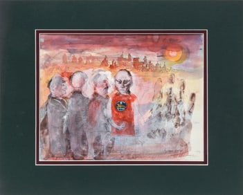 Noel Rockmore, American/Louisiana 1928-1995, ?Cityscape Group with Artist Handprint?, mixed media
