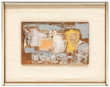 Joanne Platou, American/Louisiana 1919-2000, "XVII" and "XIX", 2 mixed medias with fabric on panel,
