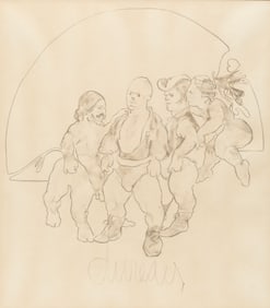 George Valentine Dureau, American/Louisiana 1930-2014, "Four Figures", graphite and charcoal on