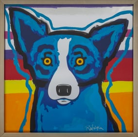 George Rodrigue, American/Louisiana 1944-2013, ?Blue Dog Mixed Media on Chrome", original acrylic