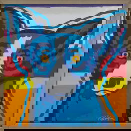 George Rodrigue, American/Louisiana 1944-2013, ?Blue Dog Mixed Media on Chrome", original acrylic