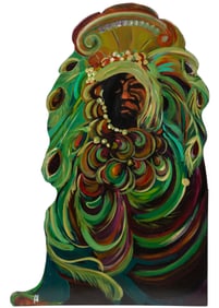 New Orleans School 20th c., "Peacock Santos", acrylic on panel, 45 x 29 x 1 1/2 in. (114.3 x 73.7 x