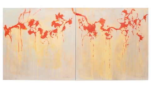 Melissa Bonin, American/Louisiana b. 1960, "Moss Abstractions (with Red Garland) 1 & 2", oil and