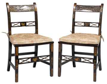 Pair of English Gilt and Painted Chinoiserie Sidechairs