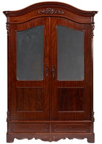 American Rococo Carved Mahogany Double Door Armoire