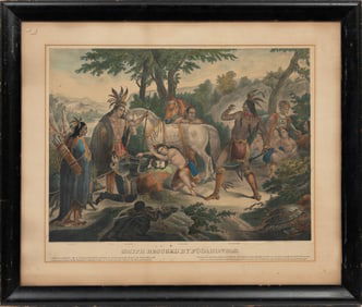 After Edward Henry Corbould, "Smith Rescued by Pocahontas", hand-colored lithograph