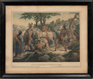 After Edward Henry Corbould, "Smith Rescued by Pocahontas", hand-colored lithograph: After Edward Henry CorbouldBritish, 1815-1905"Smith Rescued by Pocahontas"hand-colored lithograph1870, engraved by Christian Inger (German/American, 1814-1895), published by Henry Schile, New York, NY